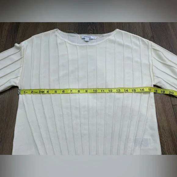 Chico’s Pleated Long Sleeve Sweater Cream Size 1 (Medium) - Picture 10 of 11
